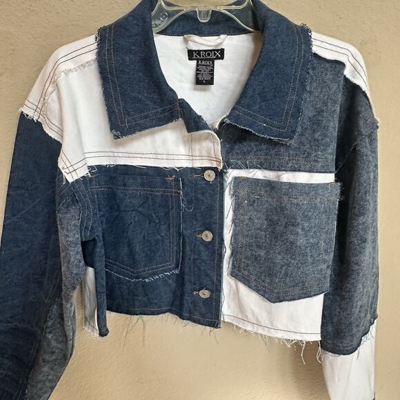 Kroix Large Patchwork Denim Raw Hem Cropped Jacket - Picture 3 of 6